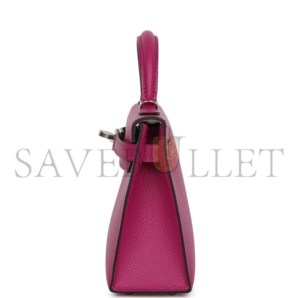HERMÈS MASTER MINI KELLY II SELLIER ROSE POURPRE VERSO EPSOM PALLADIUM HARDWARE (19*12*5.5cm)